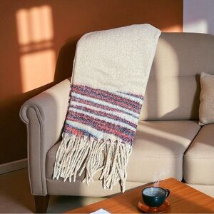 Natural Life Boho Throw Blanket Multicolor Striped Fringe Cozy Soft 64x49